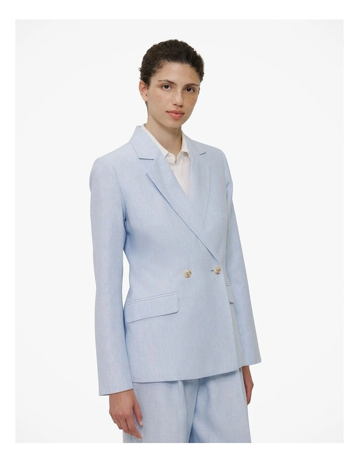 Yarn Dyed Linen Double Breasted Blazer in Blue Marble image 1