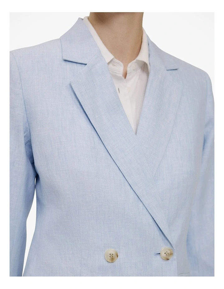 Yarn Dyed Linen Double Breasted Blazer in Blue Marble image 4