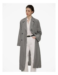 Gingham Lightweight Trench Coat in Black