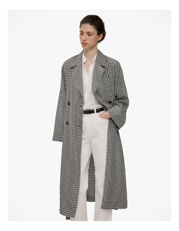 Gingham Lightweight Trench Coat in Black image 1