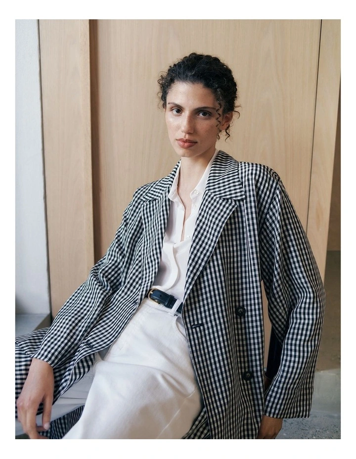 Gingham Lightweight Trench Coat in Black image 2