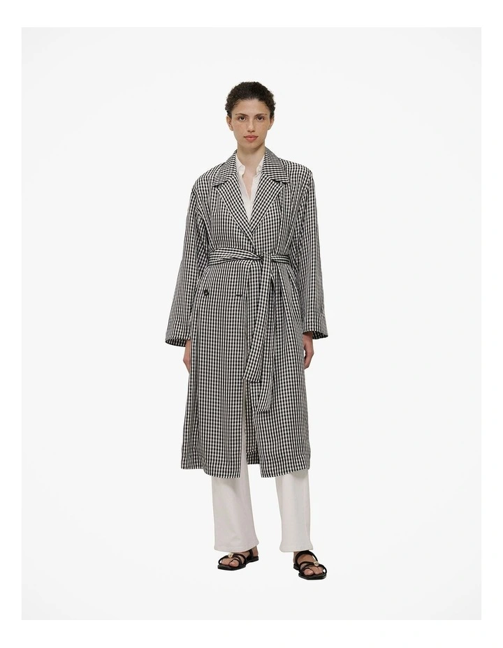 Gingham Lightweight Trench Coat in Black image 3