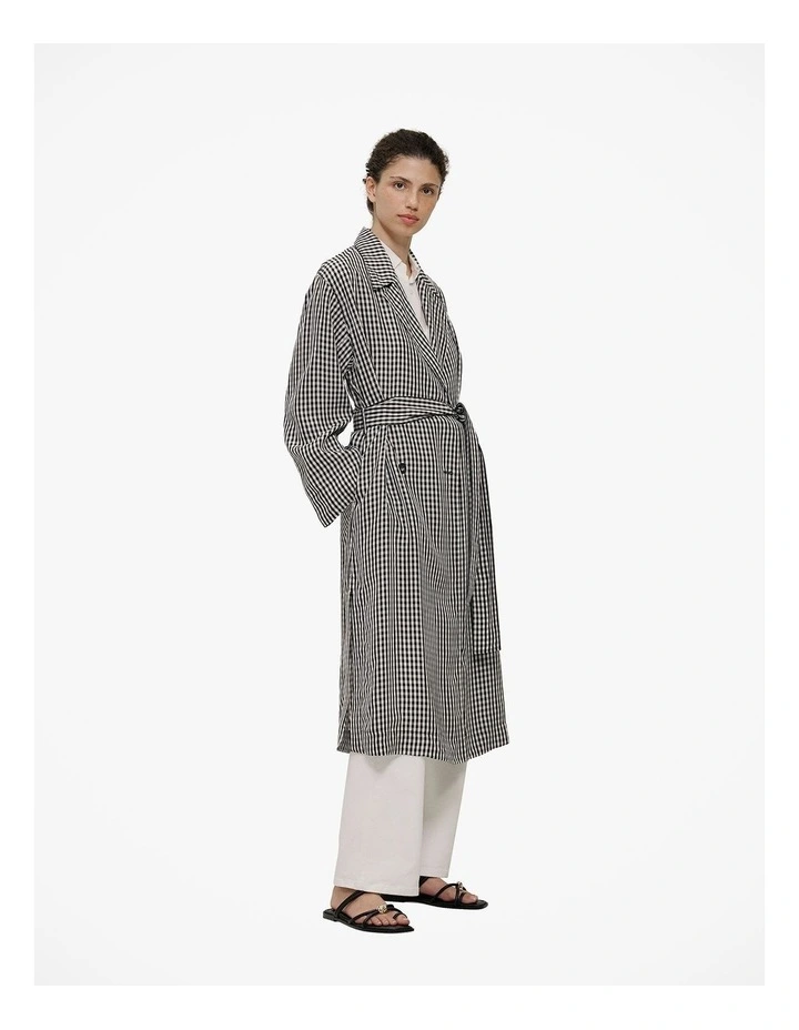 Gingham Lightweight Trench Coat in Black image 5