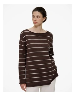 Cotton Stripe Knit Tunic in Coffee