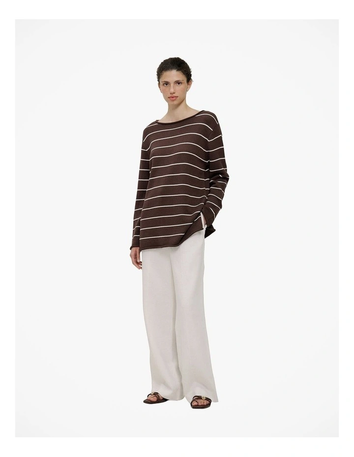 Cotton Stripe Knit Tunic in Coffee image 2