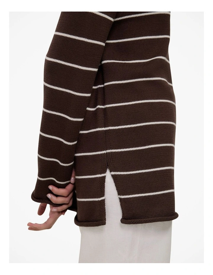 Cotton Stripe Knit Tunic in Coffee image 3