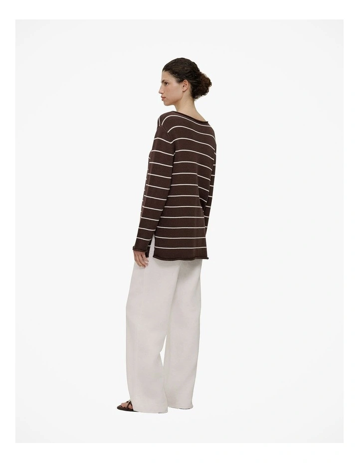 Cotton Stripe Knit Tunic in Coffee image 4