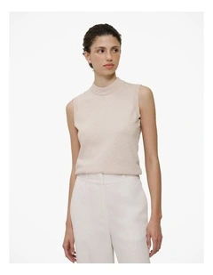 Cotton Cashmere Mock Neck Tank in Clay