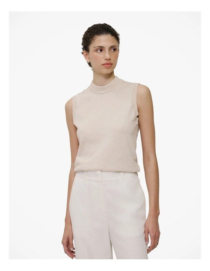 Cotton Cashmere Mock Neck Tank in Clay image 1