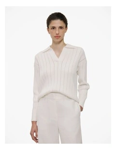 Cotton Cashmere Fine Cable Polo in Cream
