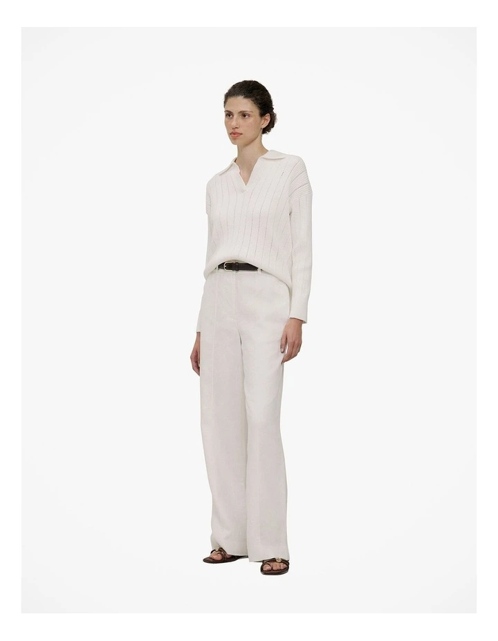 Cotton Cashmere Fine Cable Polo in Cream image 2