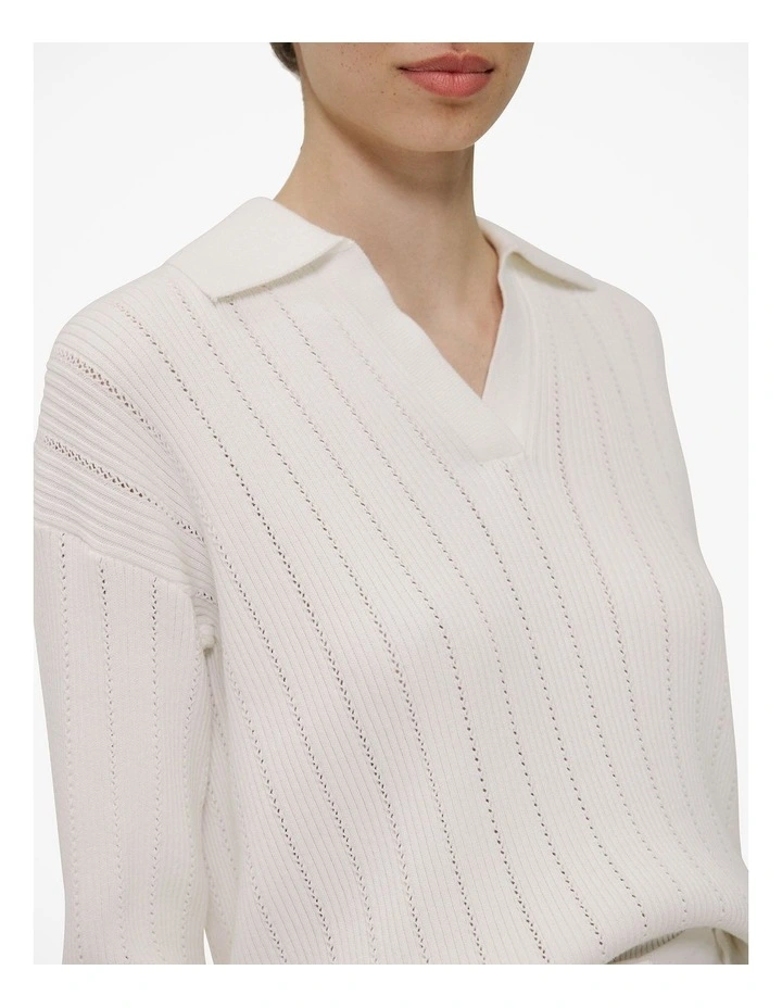 Cotton Cashmere Fine Cable Polo in Cream image 3