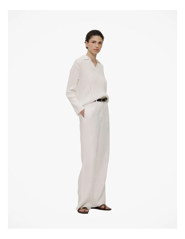 Cotton Cashmere Fine Cable Polo in Cream image 4