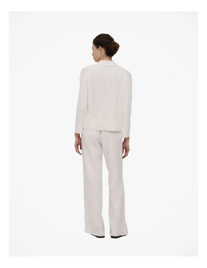 Cotton Cashmere Fine Cable Polo in Cream image 5