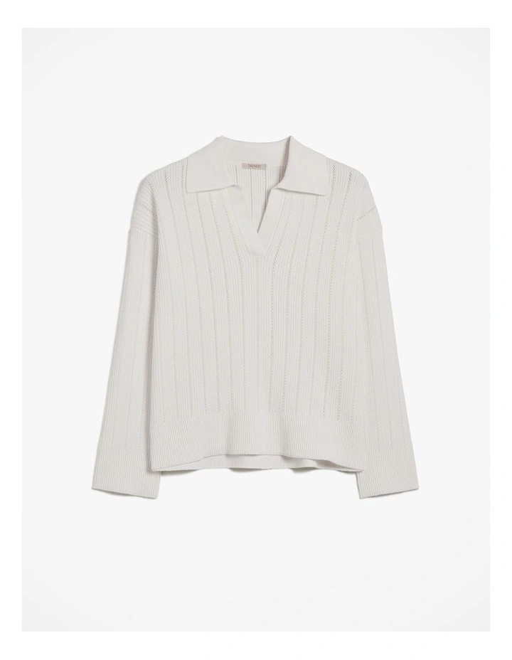 Cotton Cashmere Fine Cable Polo in Cream image 6