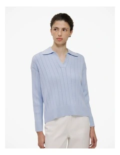 Cotton Cashmere Fine Cable Polo in Blue Marble