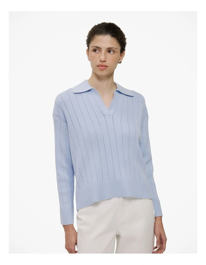 Cotton Cashmere Fine Cable Polo in Blue Marble image 1