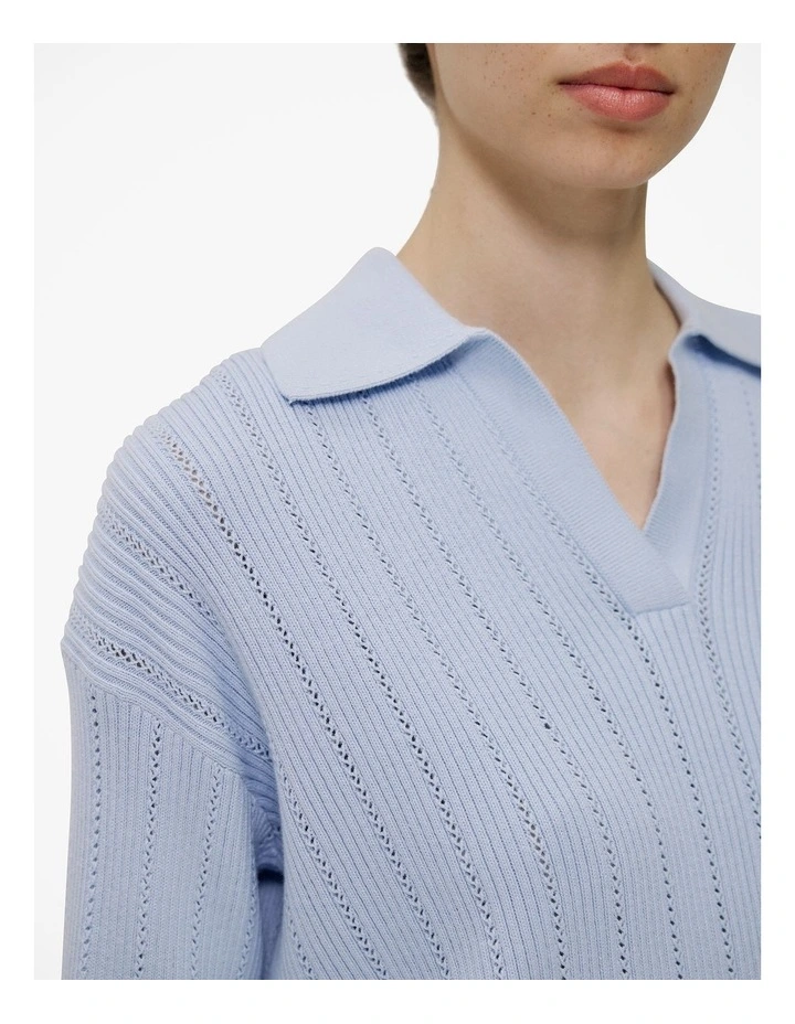 Cotton Cashmere Fine Cable Polo in Blue Marble image 3