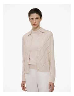 Cotton Cashmere Pointelle Cardigan in Clay