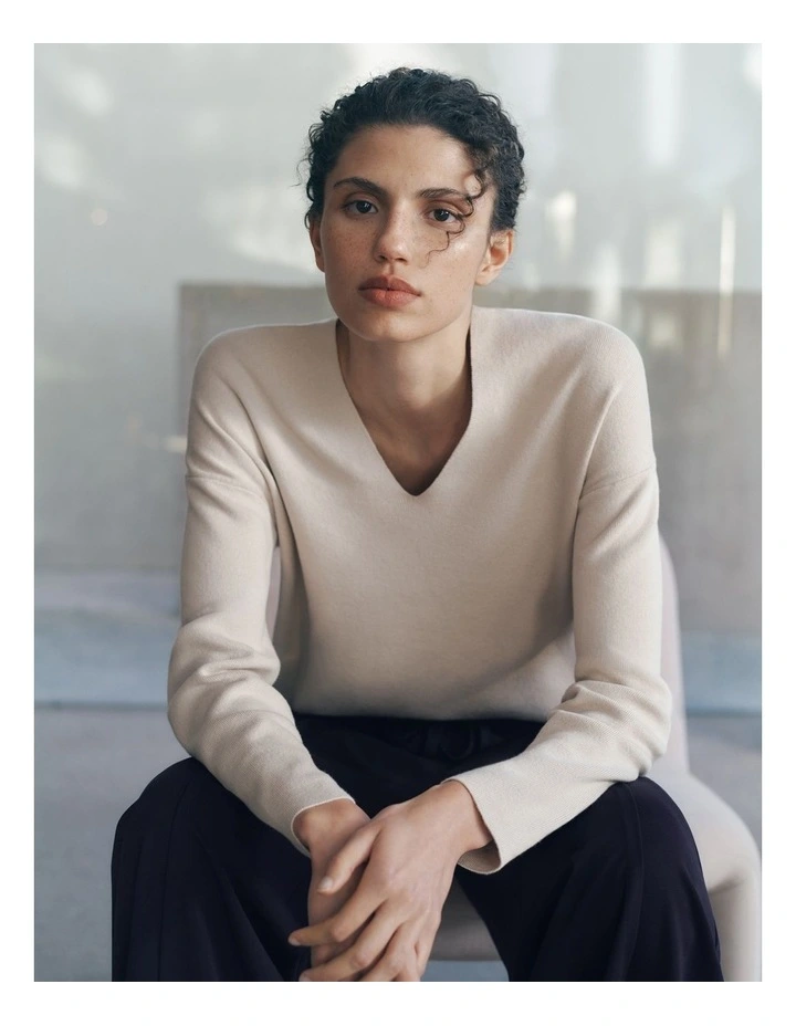 Sculpted V Neck Knit in Clay image 2