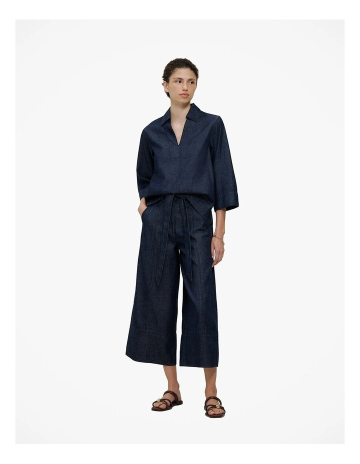 Soft Denim Culotte in Rinse Wash image 2