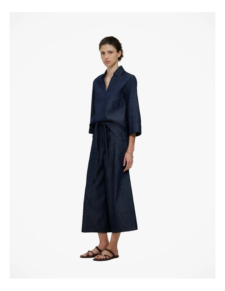 Soft Denim Culotte in Rinse Wash image 4