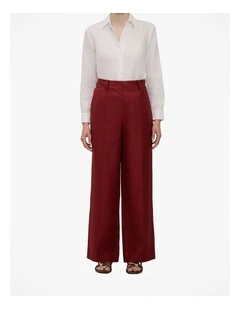 Linen Twill Pintucked Wide Leg Pant in Russet