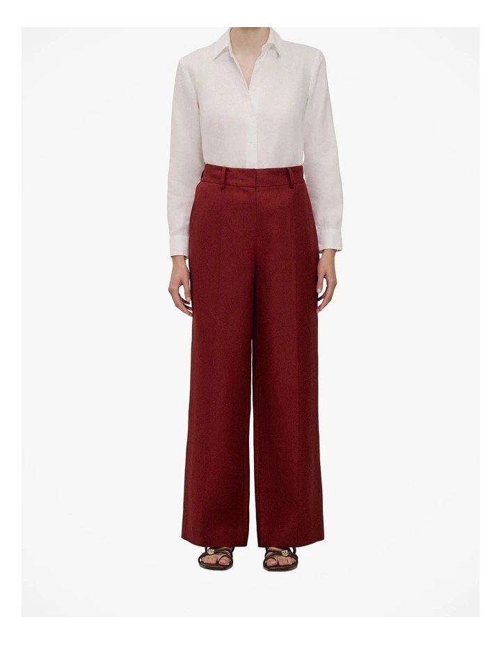 Linen Twill Pintucked Wide Leg Pant in Russet image 1