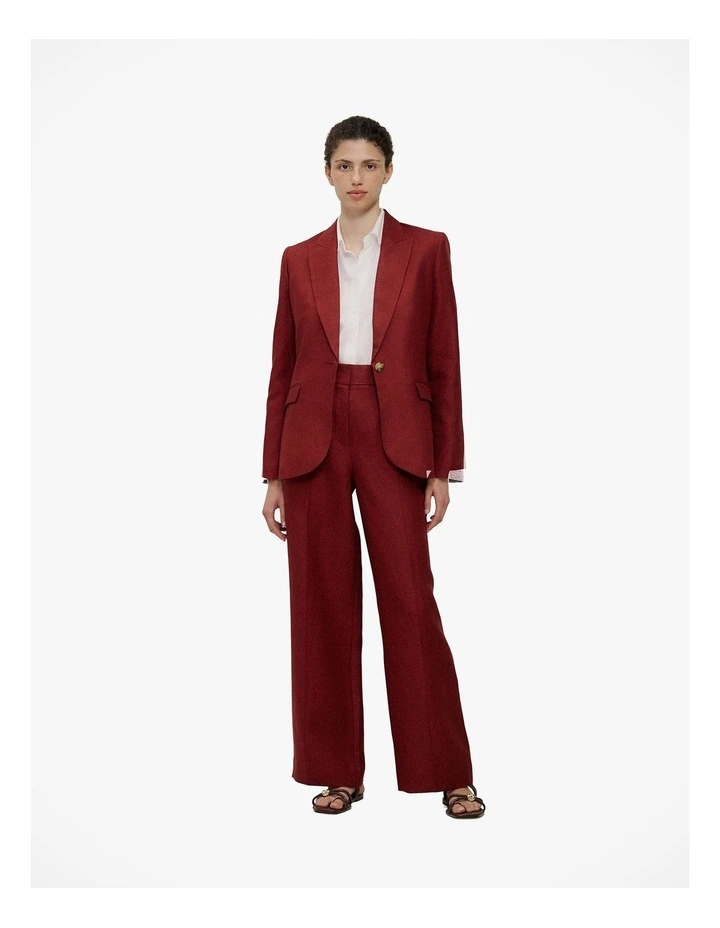 Linen Twill Pintucked Wide Leg Pant in Russet image 3