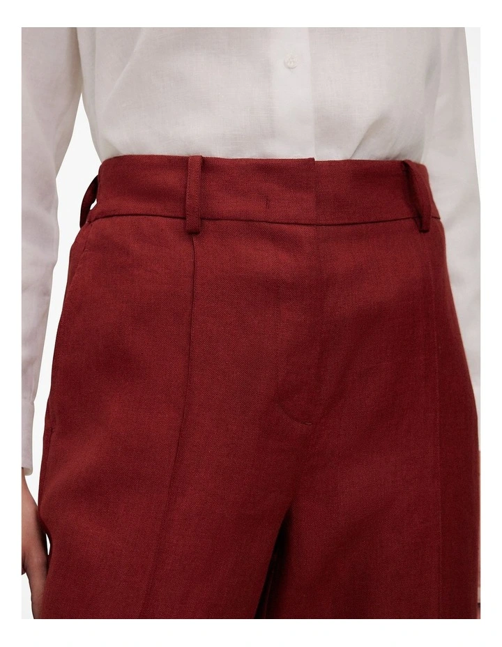 Linen Twill Pintucked Wide Leg Pant in Russet image 4