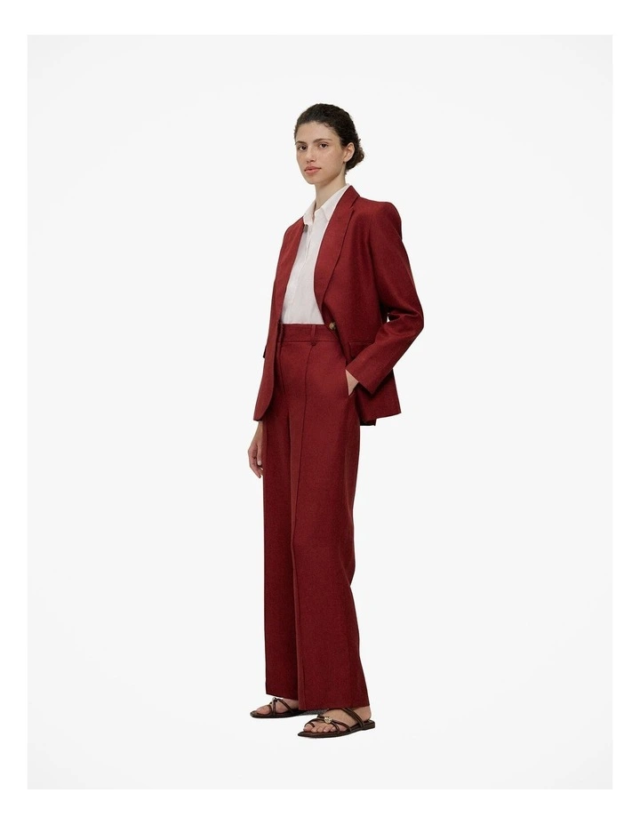 Linen Twill Pintucked Wide Leg Pant in Russet image 5