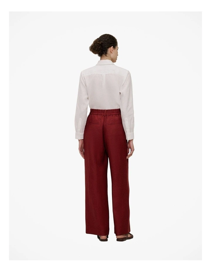Linen Twill Pintucked Wide Leg Pant in Russet image 6