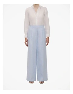 Yarn Dyed Linen Pleat Detail Pant in Blue Marble