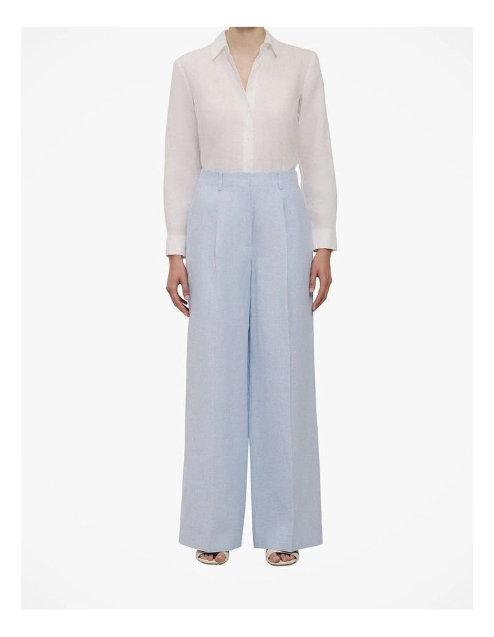 Yarn Dyed Linen Pleat Detail Pant in Blue Marble image 1