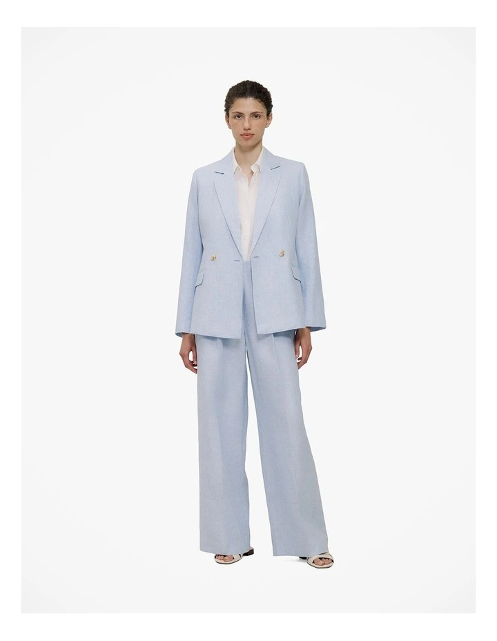 Yarn Dyed Linen Pleat Detail Pant in Blue Marble image 3
