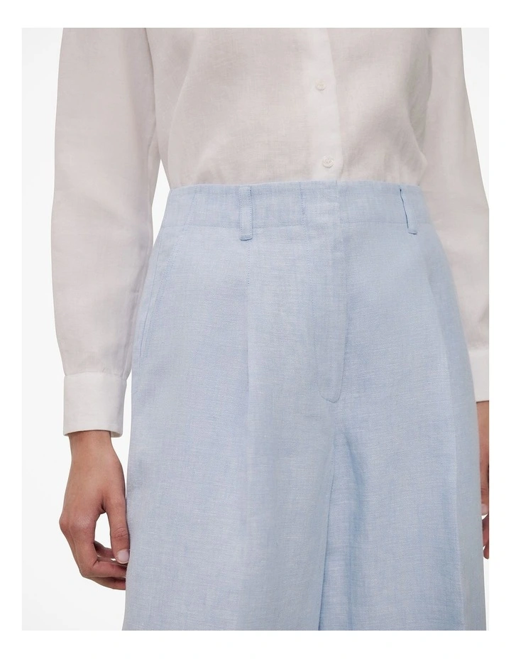 Yarn Dyed Linen Pleat Detail Pant in Blue Marble image 4