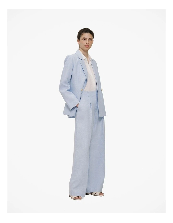 Yarn Dyed Linen Pleat Detail Pant in Blue Marble image 5