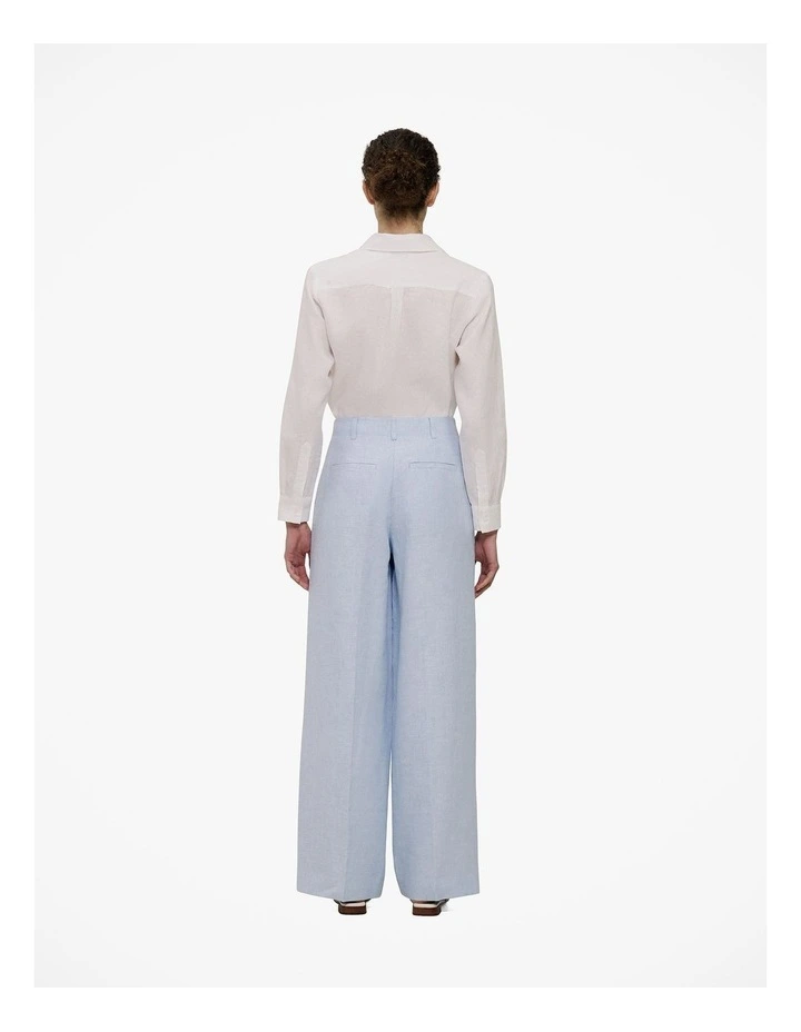 Yarn Dyed Linen Pleat Detail Pant in Blue Marble image 6