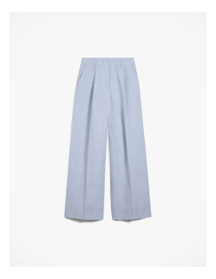 Yarn Dyed Linen Pleat Detail Pant in Blue Marble image 7