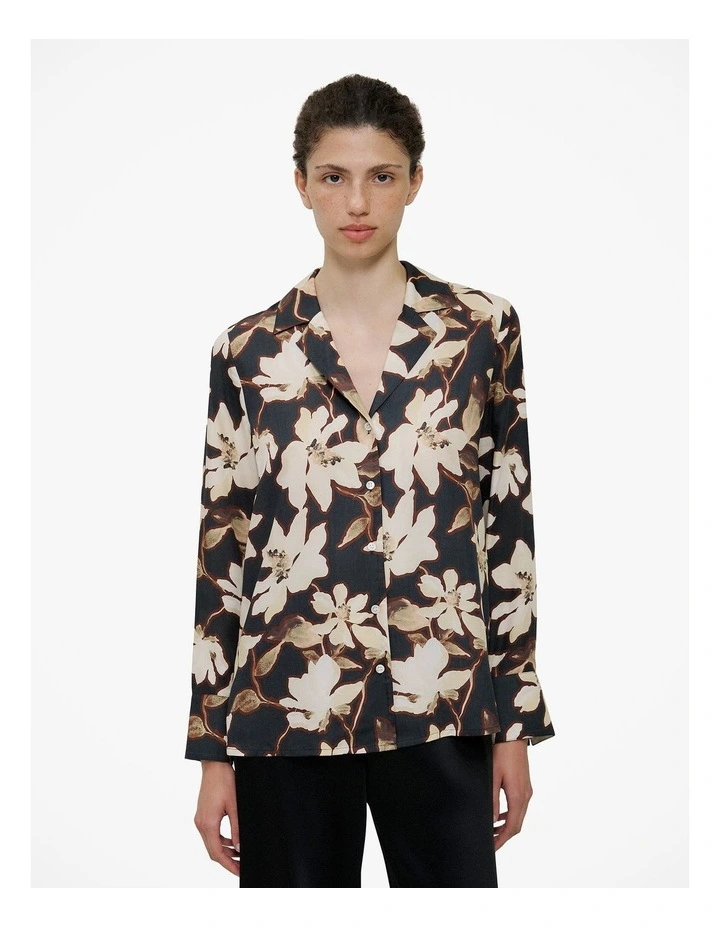 Calais Modal Camp Collar Shirt in Black image 1