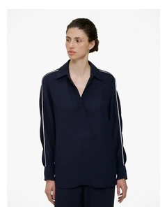 Piping Detail Long Sleeve Shirt in Night Sky