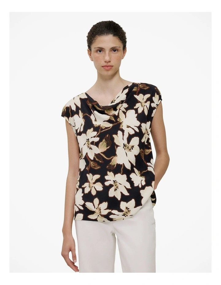 Calais Floral Cap Sleeve Top in Black image 1
