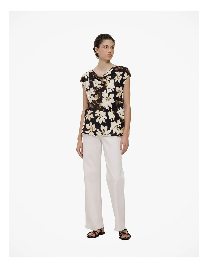 Calais Floral Cap Sleeve Top in Black image 2
