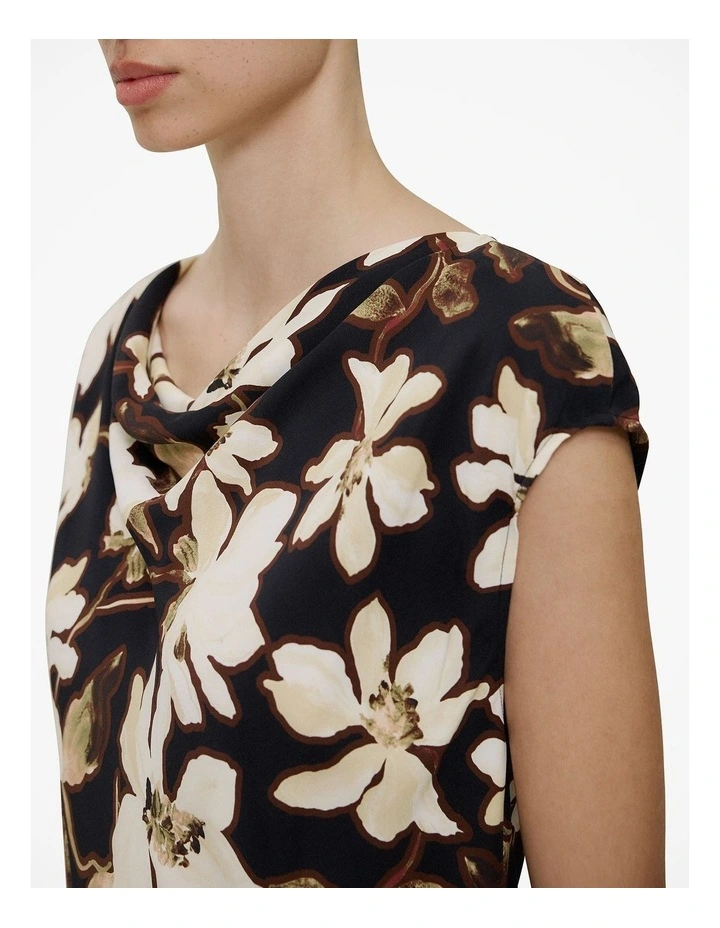 Calais Floral Cap Sleeve Top in Black image 3