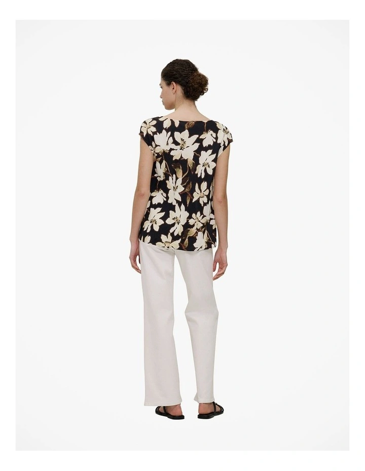 Calais Floral Cap Sleeve Top in Black image 4
