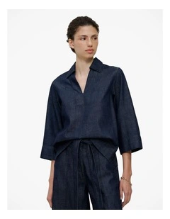 Soft Denim Collared Popover in Rinse Wash