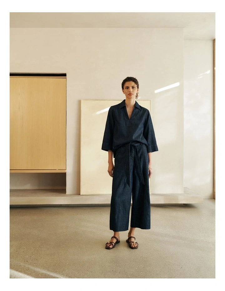 Soft Denim Collared Popover in Rinse Wash image 2
