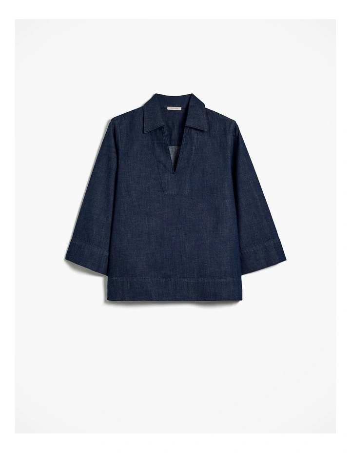 Soft Denim Collared Popover in Rinse Wash image 7