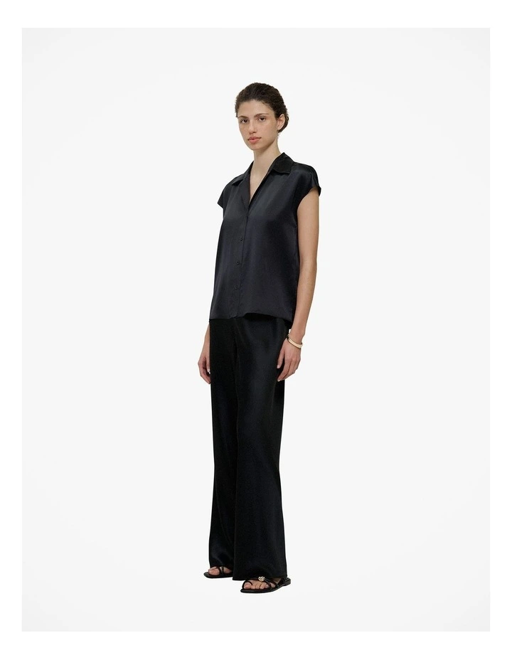 Silk Satin Cap Sleeve Shirt in Black image 4
