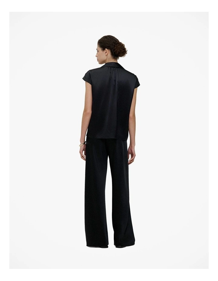 Silk Satin Cap Sleeve Shirt in Black image 5